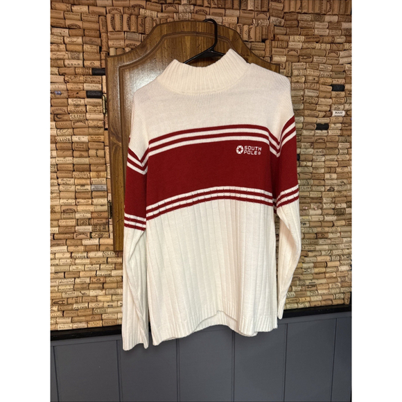 VTG Men's Southpole Sweater / Turtleneck 100% Acrylic Logo Red & White Sz xL - Picture 1 of 9